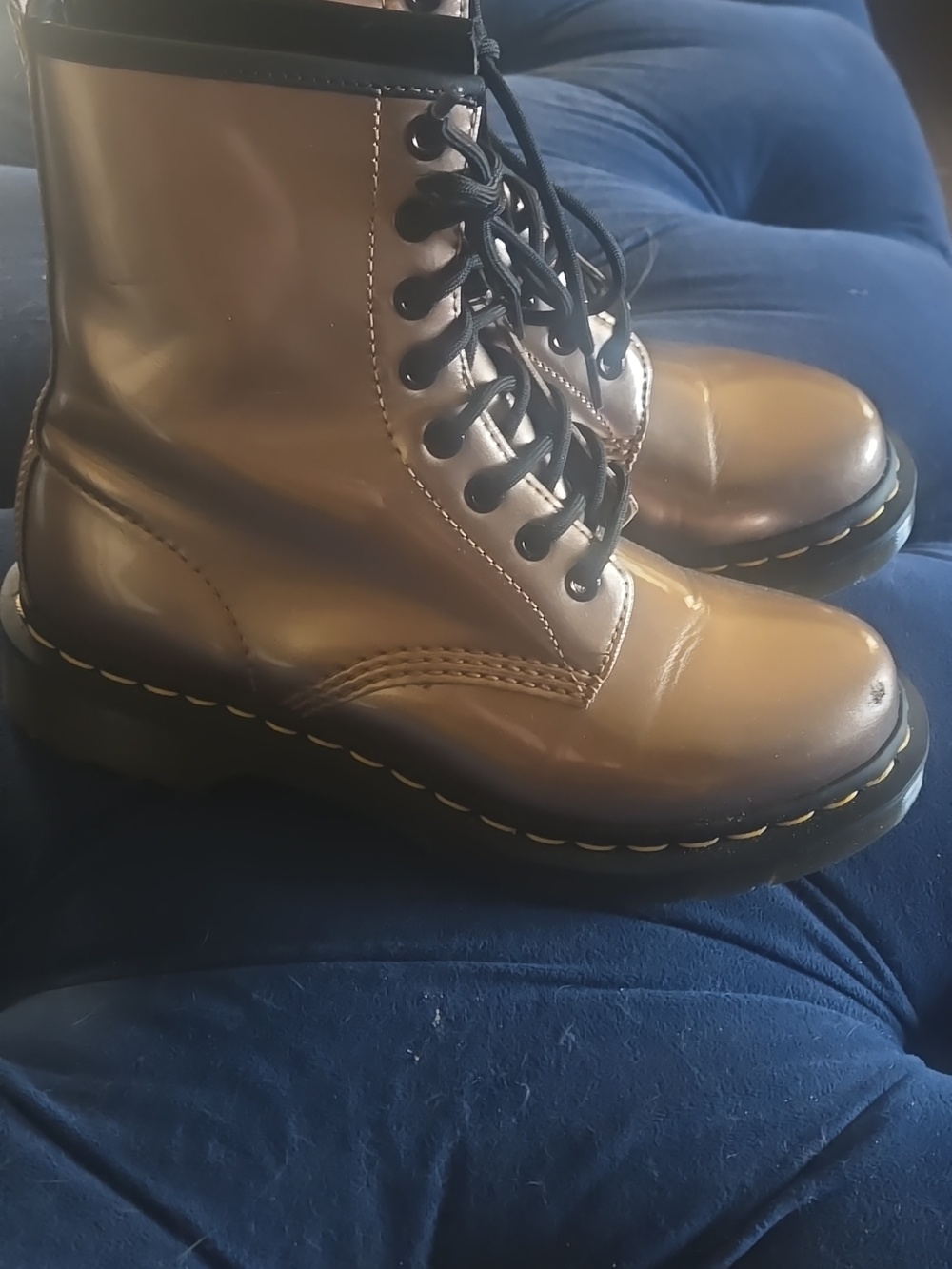 Dr. Martens "Docs" Air Waves Shiny Metallic Copper Finish Lace up Combat Boots